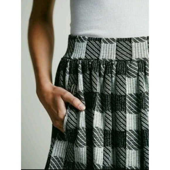 New Free People Black/Ivory Plaid Mini Skirt SMALL - Picture 7 of 8